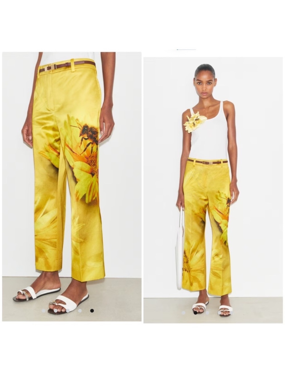 Tory Burch Yellow Floral Cropped Wide-Leg Pants